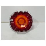 Red and Amber Art Glass Bowl with Ruffled Edge