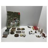 Lot: Decorative Items, Coins, Buckles