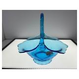 Blue Glass Basket with Floral Motif