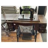 New Deal Treadle Sewing Machine with Oak Cabinet
