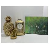 Gold-Tone Home Decor Lot With Table Clock