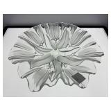 Clear Glass Pedestal Bowl With Ruffled Edge