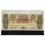 Currency 1857 $20 State Bank Note, Charleston, SC