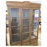 Oak Display Cabinet with Leaded Glass Panels