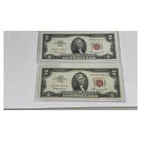 Currency (2) Consecutive #ï¿½s 1963 $2 Red Seal