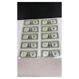 Currency (10) Consecutive #ï¿½s 1957-B $1 Silver