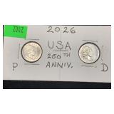 UNC 2026-P&D 250th Anniversary USA Liberty Dimes