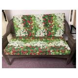 Wicker Bench with Floral Upholstered Cushion
