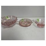 Three Pink Depression Glass Dishes