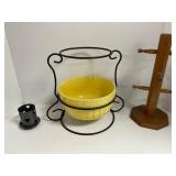Yellow Ceramic Bowl, Metal Candle Holder, and Wood