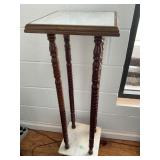 Marble Top Plant Stand with Turned Wooden Legs
