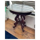Oval Marble-Top Side Table with Wood Base