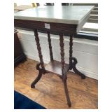 Wooden Side Table with Marble Top, 18 Inches Wide