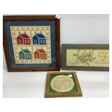 Framed Needlepoint and Embroidered Wall Art Set