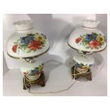 Floral Glass Table Lamps with Metal Bases
