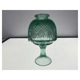 Green Pressed Glass Compote with Diamond Pattern