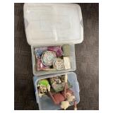 3 Plastic Bins with Decorative Items and Figurines