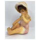 Painted Ceramic Figurine of Child in Bonnet