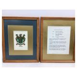 Framed Collins Family Crest and Origin Display