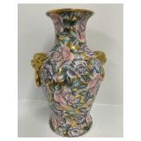 Toyo Floral Porcelain Vase with Gold Lion Handles