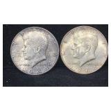 (2) 1964 Silver Kennedy Half Dollars