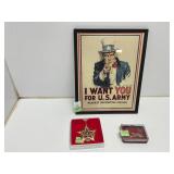 Framed U.S. Army Poster With Ornaments and Tie Bar
