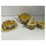 Cottage-Themed Ceramic Tea Set, 4 Pieces
