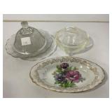 Glass Butter Dish, Clear Candy Dish, and Floral Bo