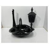 Three-Piece Black Glass Decorative Set