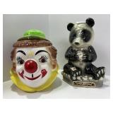 Ceramic Panda Decanter and Clown Cookie Jar