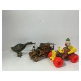 3 Items: Fisher-Price Jalopy, Brass Duck, and Deco