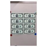 Currency UNC Uncut Sheet (8) 2013 $2 Federal