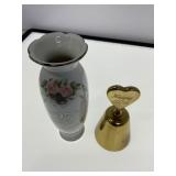 Porcelain 25th Anniversary Vase and Brass Bell