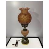 Hobnail Glass Electric Table Lamp with Brass Base