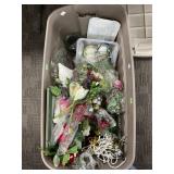 Plastic Tote with Decorative Items and Teacups