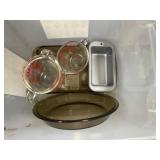 Pyrex in Plastic Storage Bin