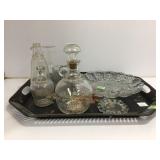 Glassware and Hand-Painted Metal Tray