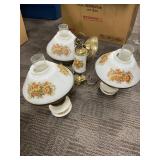 Vintage Three-Light Brass and Glass Ceiling Fixtur