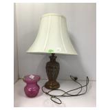 Bronze Lamp Base with Enamel Detailing and Shade