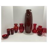 Ruby Red Glass Vases and Bowls