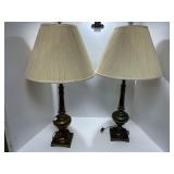 Brass Table Lamps with Pleated Shades