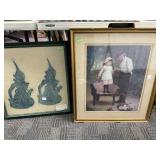2 Framed Art Pieces: Thai Print and Vintage Illust