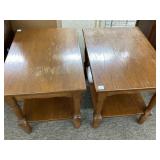 Oak Veneer Side Tables with Turned Legs