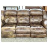 92-Inch Brown Leather Reclining Sofa