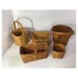 Five Longaberger Handwoven Baskets