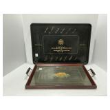 Wood-Framed Glass Serving Tray with Metal Platter
