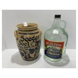 Stoneware Crock and Mt. Vernon Vinegar Glass Jug