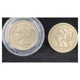 (2) 1865 Three Cents Nickels
