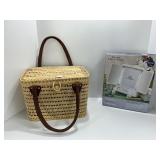 Wicker Basket with Faux Leather Straps and Light-U