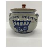 2000 Stoneware Crock With Lid, Newtown Festival